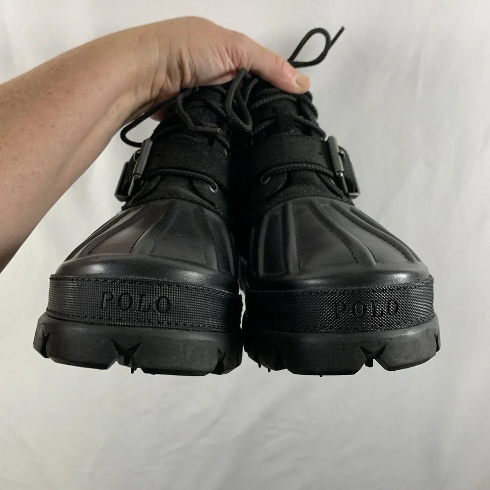 Polo Ralph Lauren Mens Oslo Low Boots Size 8.5 Black Leather Waterproof Duck